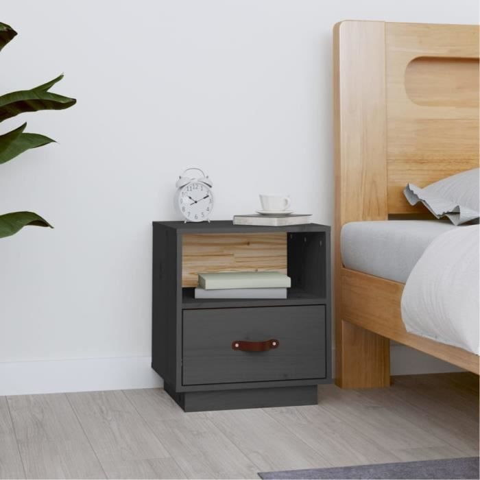 vidaXL Table de chevet Gris 40x34x45 cm Bois de pin massif818299