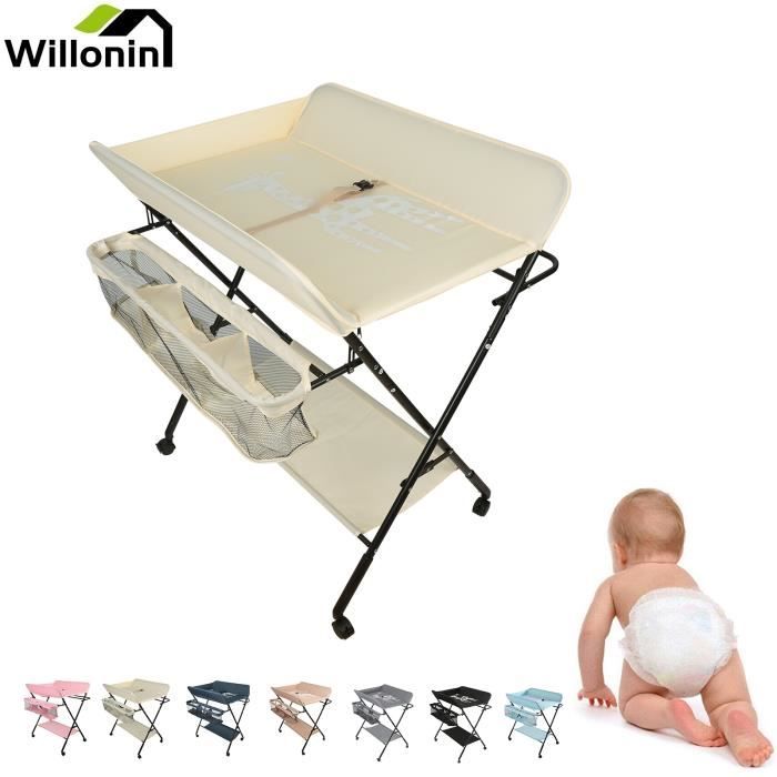 Willonin® Table à langer pour bébé des naissance Plan 63x74 cm Étagères à langer Hauteur réglable avec sac de rangemant