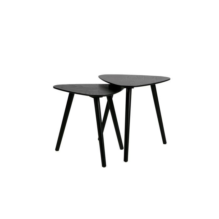 table basse salon triangle - lot de 2 tables d'appoint - bois de pin - noir - woood nila