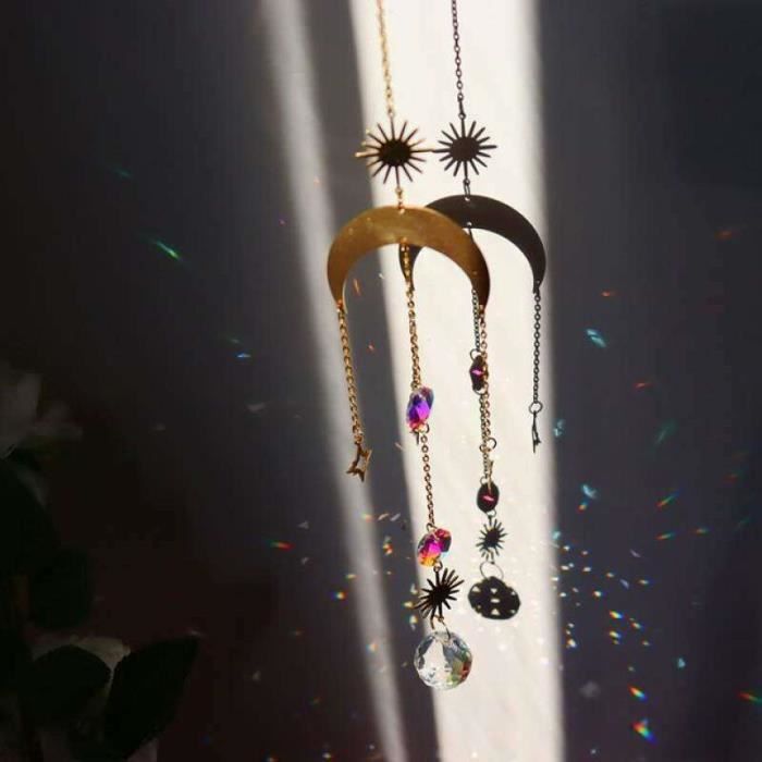Attrape-Soleil en Cristal Soleil et Lune, Carillons Éoliens Colorés