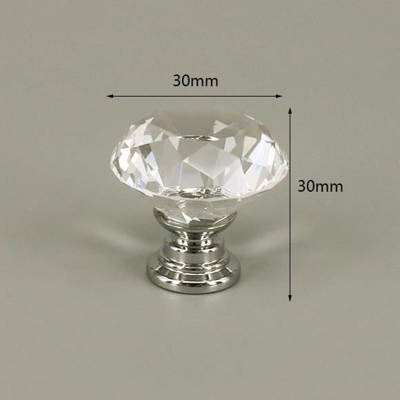 2 Pièces Poignée Bouton De Meuble En Transparent Diamant Cristal Verre