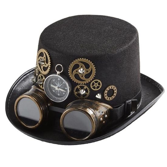 Chapeau haut de forme marron rouages lunettes Steampunk adulte –  Déguisements cadeaux pas chers, Boutique Arlequin