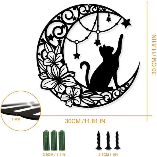 Décoration Murale En Métal Avec Chat Noir Et Lune 33 Cm - Phase De Lune