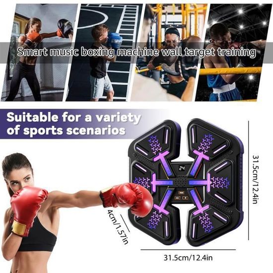 Machine De Boxe Musicale LED SWBSLL - Avec Gants, Bluetooth, 9 Modes | Entraînement Interactif Pour Adultes Et Enfants