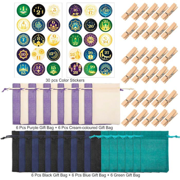 Deco Ramadan Sac Cadeau Anniversaire Calendrier Ramadan à Remplir - Kit DIY 30 Sachets Cadeaux