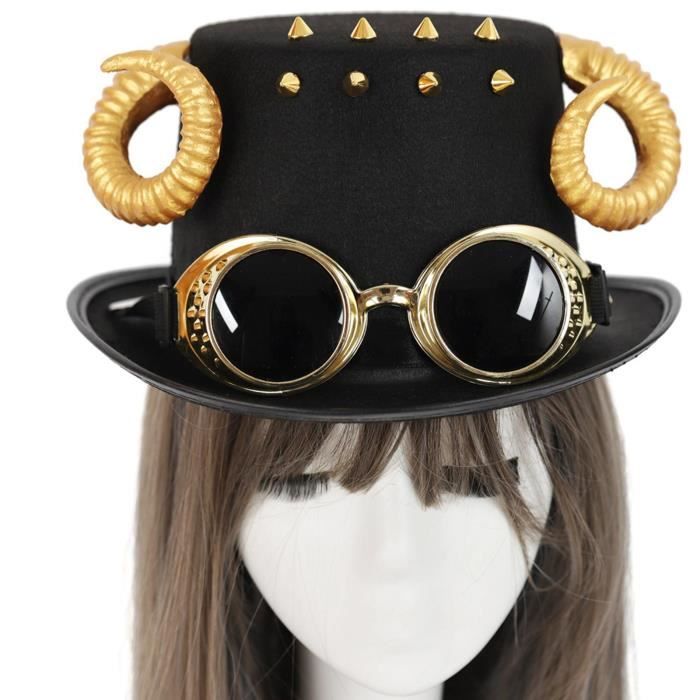 Ensemble de costumes steampunk homme (chapeau haut, lunettes, gants, canne,  crav