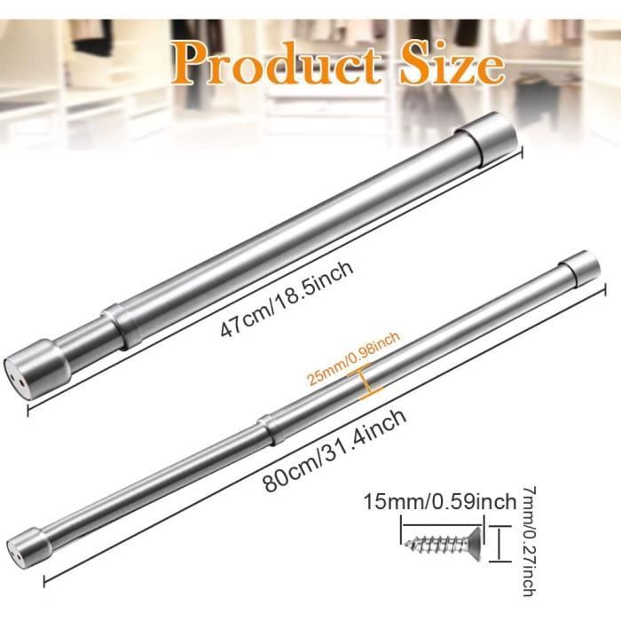 Tringle de penderie coulissante télescopique robuste de 30 cm, support de rangement pour cintres, tringle de penderie rétractable Tringle de penderie coulissante télescopique robuste de 30 cm, support de rangement pour cintres, tringle de penderie rétractable