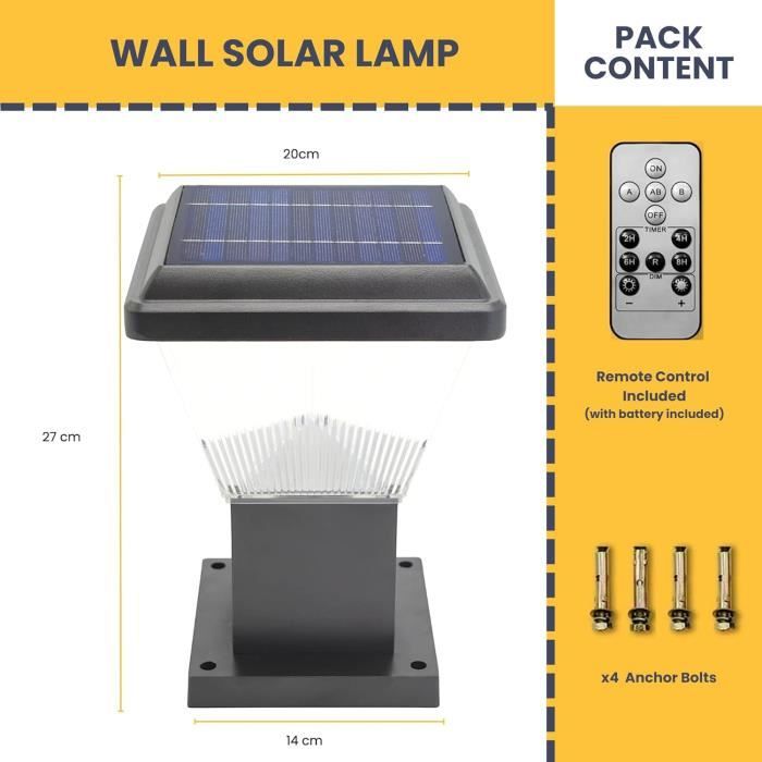 2 pièces] lampe frontale de poteau solaire blanche LED éclairage de