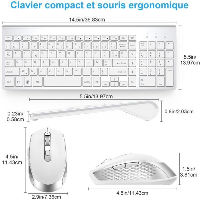 Clavier sans fil sans fil 2.4G + souris combinée, design compact et  silencieux pleine taille pour ordinateur portable de blanche - Cdiscount  Informatique