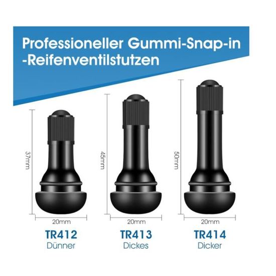 60 Pièces Valve Pneu Voiture TR413 - Valves En Caoutchouc Snap-in Pour Voiture, Moto, Vélo - Haute Qualité Anti-Fuite
