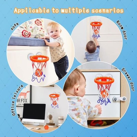 Jouet de bain - Non toxique - Mini Panier de Basket - 5 Balles - Ventouses - 7 Pièces