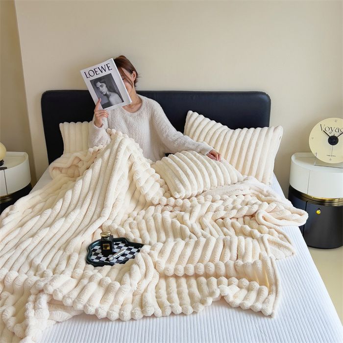 Plaid épais Unie Rayures Larges – Couverture D'hiver Pour Canapé Et Lit
