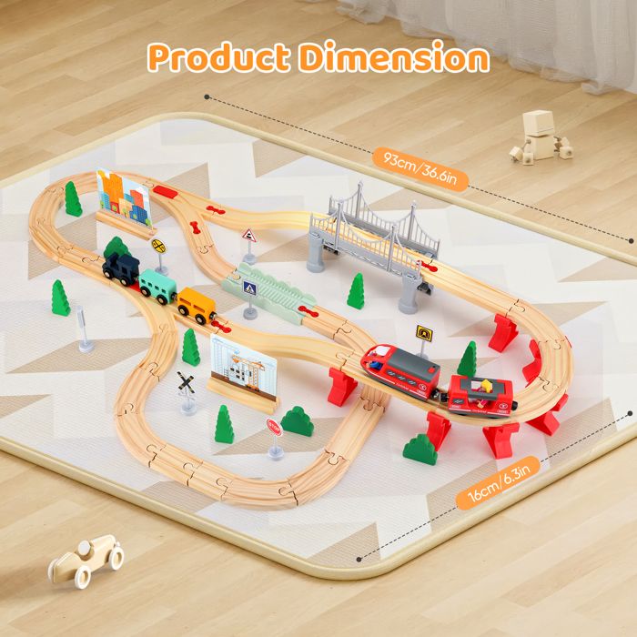 Biebuxo – Train En Bois 72 Pièces Avec Rails, Ferme, Tracteur, Pont, Arbres – Pour Enfants De 3 à 7 Ans