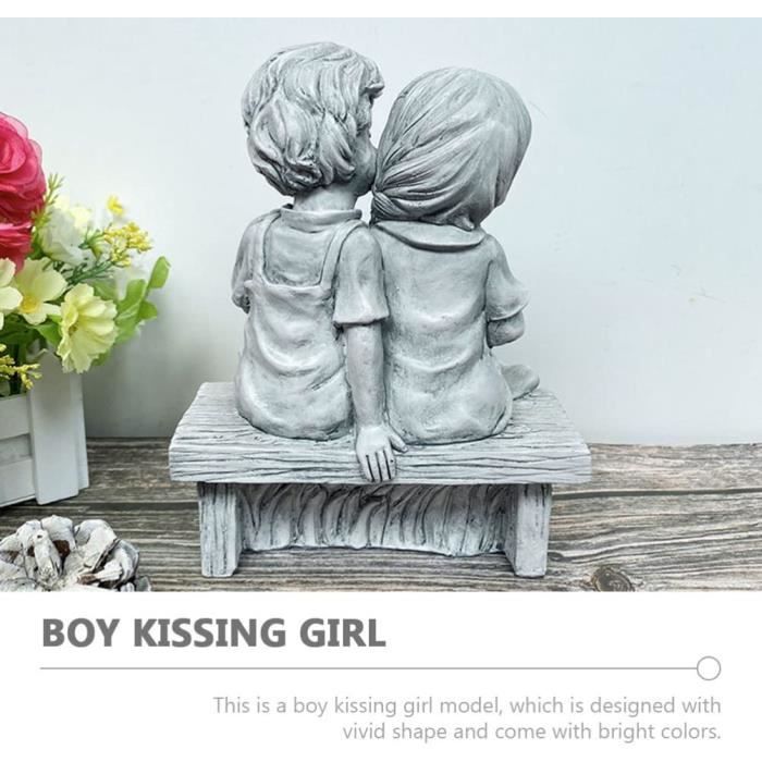 statue jardin enfants baiser statuette garçon fille été garden