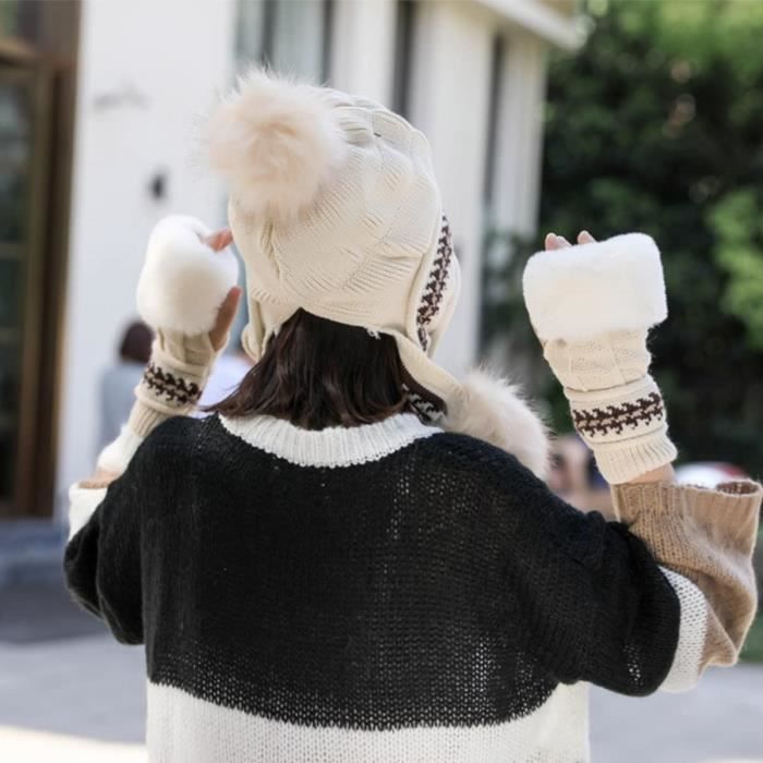 Bonnet d'hiver pour femme - Bonnet en tricot basique thermique - Tricot fin  - Bonnet d'extérieur - Très chaud et doux
