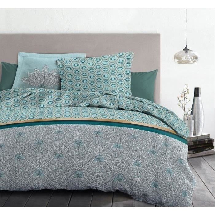 Housse De Couette 3 Pièces Home Linge Passion - 240x260 Cm, Coton 57 Fils, Camouflage Ocre