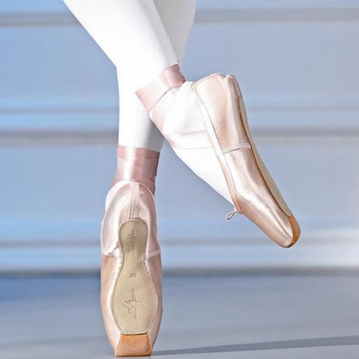 Chaussure de Danse de Pointe Chaussures de Ballet en Satin Rose avec  Capuchons d'orteils Protecteurs et Ruban pour Femme Fille 34 EU :  : Mode