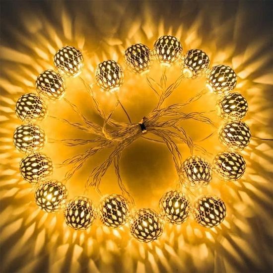 Guirlande lumineuse,Lanterne boule marocaine imperméable, chaîne de lumière  féerique, boîtier - Type blanc chaud-20LEDs Gold Case - Cdiscount Maison