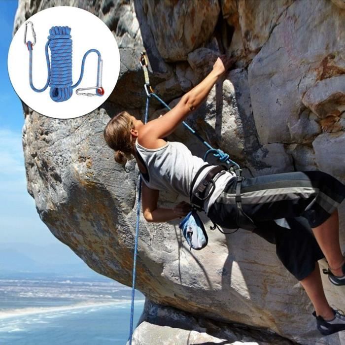 Corde D’escalade Statique 14 Mm – 10 M Avec 2 Mousquetons, Capacité 1000 Kg, Nylon/polyester, Résistante UV Et Feu, Pour Sauvetage, Camping, Traction