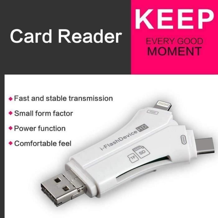 Lecteur de Carte Micro-SD 4 en 1 USB-C / Lightning / Micro-USB / USB - Noir  - Français