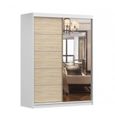 Armoire de chambre avec 2 portes coulissantes et miroir avec étagères - 150x200x61 cm - Beni 05 Classic (Blanc + Sonoma, 150)-0