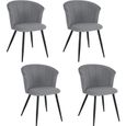 MEUBLES COSY Lot de 4 chaises de salle à manger rétro en tissu bouclette gris, pieds en métal noir-0
