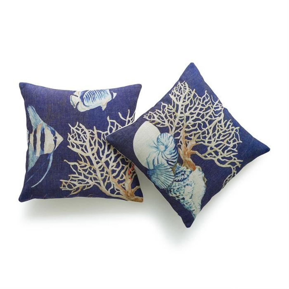 Hofdeco Lot De 2 Housse De Coussin Decoratif Cru La Vie Marine Indigo Poisson Tropical Corail Coquillages Bleu Coton Lin 45x45cm Achat Vente Housse De Coussin Bientot Le Black Friday Cdiscount