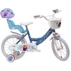 DISNEY FROZEN Vélo enfant fille 16'' Reine des Neiges / Frozen équipé de 2 freins + Porte Poupée - Panier avant - Stabilisateurs et Casque Frozen