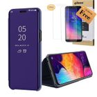 ERDONG Coque Samsung A50 + [2 Verre Trempé], Bleu foncé Miroir Housse Etui à rabat avec Support pour Samsung Galaxy A50 (6.4 pouces)