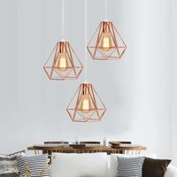 IDEGU 3 Lampes Suspensions en Cage Industrielle Or Rose Lustre Suspension en Fer Forge Style Nordique pour Salon Chambre