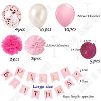 TD® Kit de décorations pour anniversaire filles ou garçons munies de 36 pièces décoratives modernes guirlande ballons couleur rose