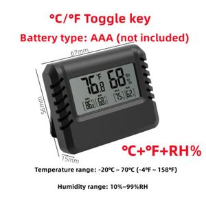 MESURE THERMIQUE Mini hygromètre numérique LCD Therye.com,capteur de température intérieur,humidimètre,jauge,câble d'instruments- New-C-F-Black