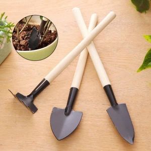 bestomz Lot de 3 mini outils de jardin Set pelle râteau Bêche avec manche en bois 
