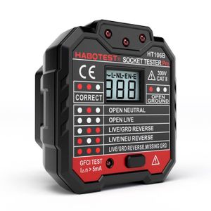 Testeurs de prise HABOTEST HT106D Test de tension D/étecteur de prise Prise UE Prise de terre Prise de ligne z/éro Prise de polarit/é V/érification de phase Noir