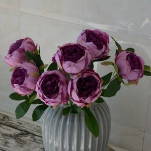 FLEUR ARTIFICIELLE prune - Bouquet de pivoines artificielles en soie, 7 têtes,fausses fleurs, décoration de maison