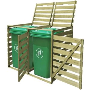 CACHE CONTENEUR Abri pour poubelle double - DIOCHE - Bois imprégné - Vert - 240 L - 142x92x120 cm
