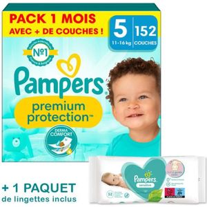 COUCHE Couches Pampers Premium Protection Taille 5 - Pack 1 mois 152 Couches