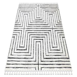 TAPIS Tapis SEVILLA Z788B labyrinthe, grec blanc / anthracite Franges berbère marocain shaggy - 160x220 cm