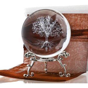 BOULE DE NOËL HD HYALINE  DORA Boule de cristal 60 mm Arbre de vie avec support, presse-papier décoratif 3D, plante en verre gravé au laser, a4