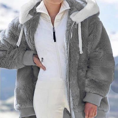 Manteau de veste a capuche zippe en peluche ample et chaud pour femmes plus la taille Gris fonce Gris fonce Cdiscount Pret a Porter