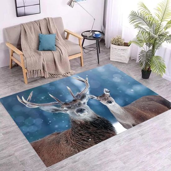 Tapis De Noël 200 X 60 Cm – Motif Cerf Et Père Noël, Polyester Doux, Antidérapant, Pour Couloir, Salon, Entrée