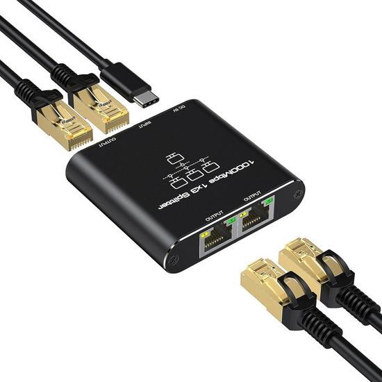 Switch RJ45 Gigabit 2 Ports - Répartiteur Ethernet 1 Vers 2 Pour Ordinateur, Routeur, TV - 1000Mbps