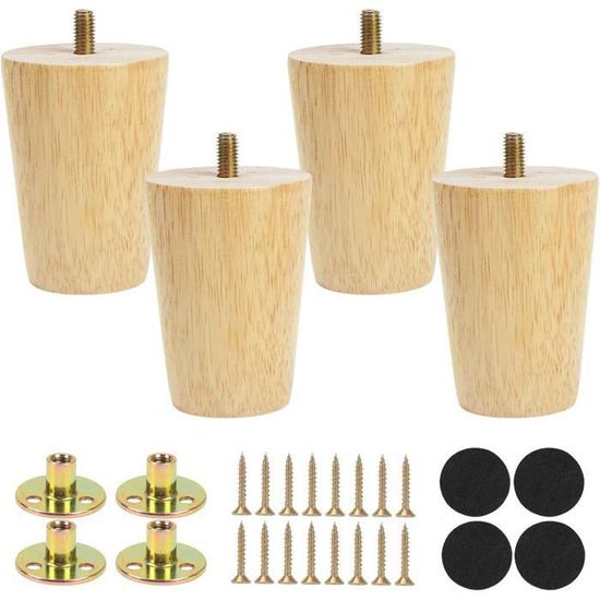 Pieds De Meuble En Bois, 4 PCS Pieds De Canapé En Bois Coniques, Pieds