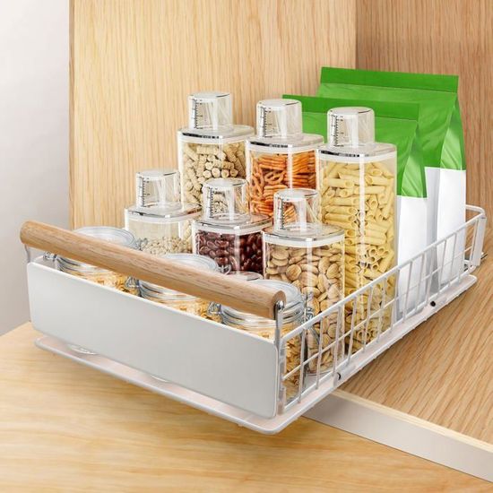 AirOpen Tiroir Coulissant Cuisine Noir - Organisateur D'Armoire Avec Glissières Silencieuses Démontables - Rangement Pratique Et Accès Facile