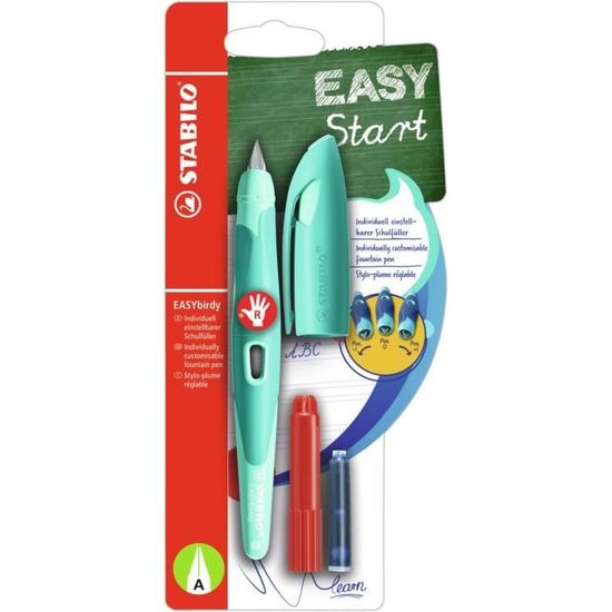 Stylo Plume STABILO EASYbirdy Pour Gauchers - Ergonomique, Pointe Réglable - Inclus Outil De Réglage Et Cartouche Bleue