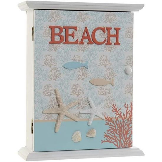 Boîte à Clés Murale En Bois Motif Oiseaux De Mer - 29,5 Cm - Décoration Et Rangement Pratique Pour Entrée