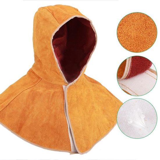 Cagoule De Soudage En Cuir De Vache Avec Châle - Protection Complète Cou & Épaules, Anti-Éclaboussures & Chaleur