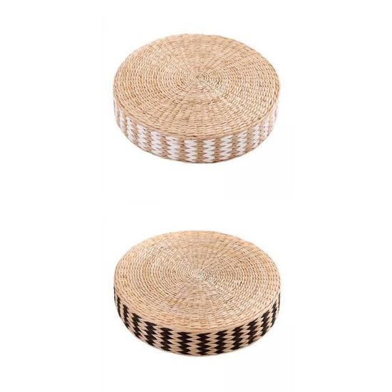 Coussin De Sol Rond En Paille/tatami - Diamètre 40 Cm - Pour Méditation, Yoga, Décoration - Lavable