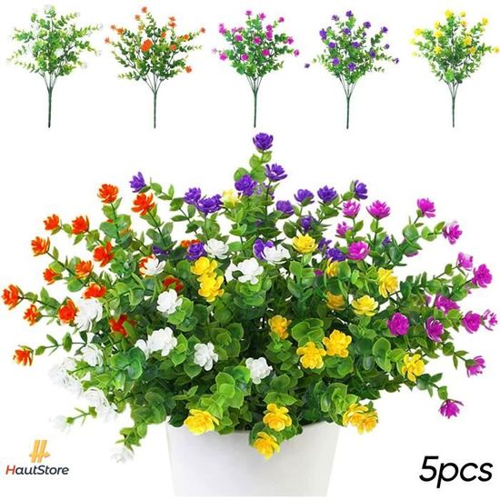 5 Bouquets Fleurs Artificielles UV - Déco Intérieur/Extérieur - Résistantes Au Soleil