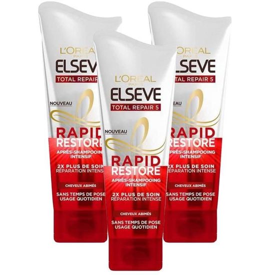 LOT DE 3 L'Oréal Paris Elseve Rapid Restore Total Repair 5 Après-Shampooing  Intensif-Protection Durable 180 ml - Cdiscount Au quotidien